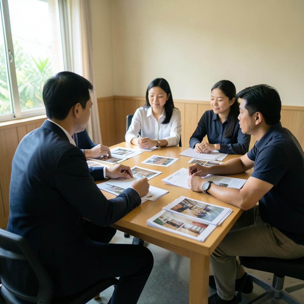 Retail leadership discussion around a table with printed category notes